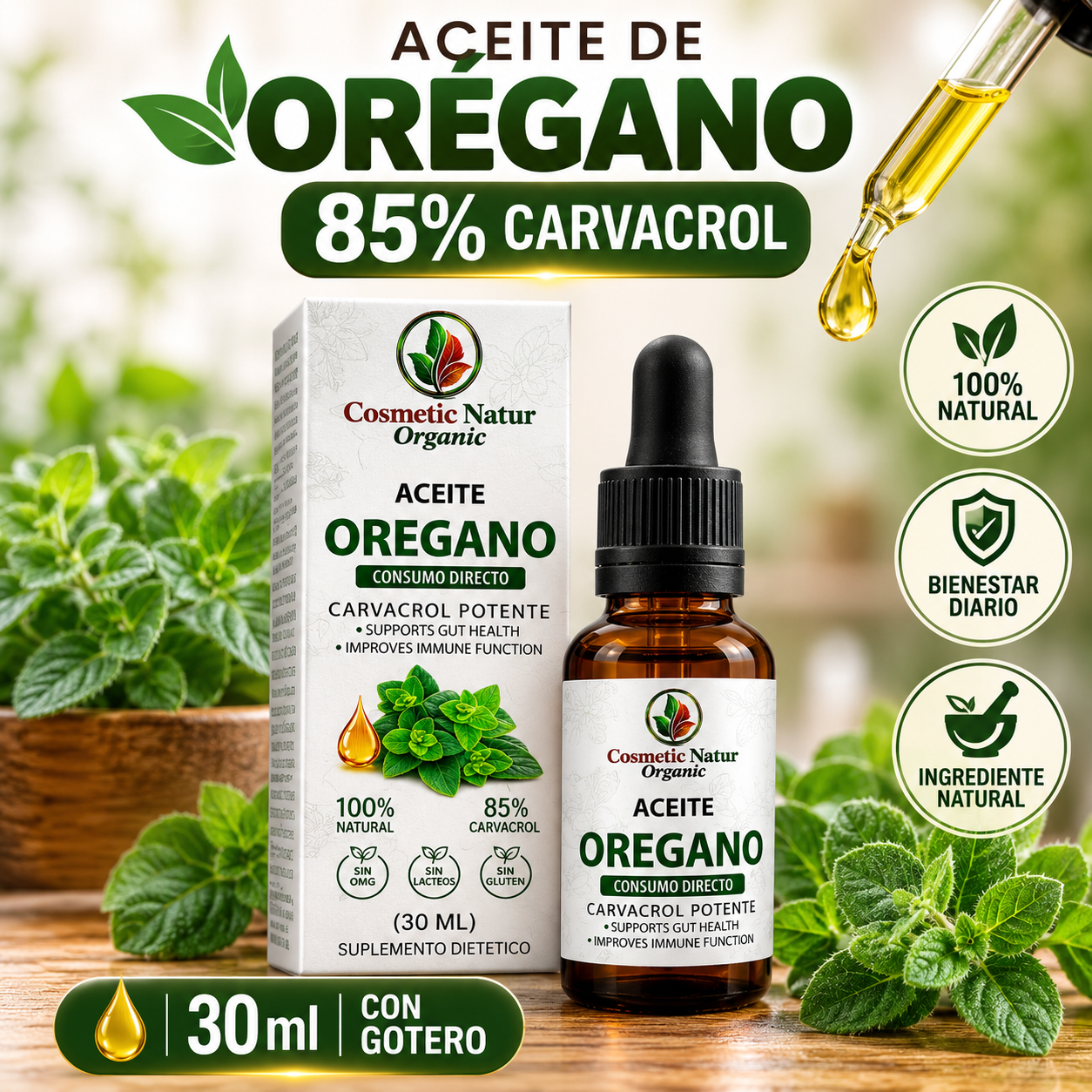 ✨Aceite de Orégano 85% Carvacrol – 30 ml con Gotero