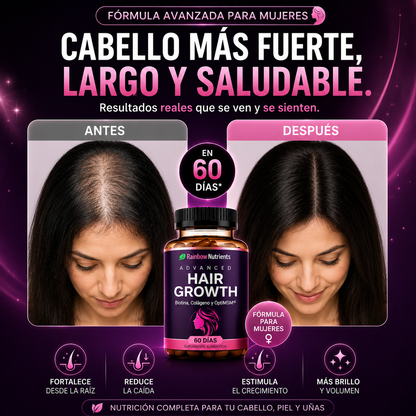 Hair Growth 120 capsulas | Más Volumen, Menos Caída y Cabello Más Saludable desde la Primera Semana
