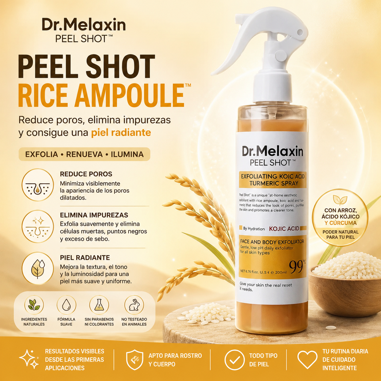 ✨ Dr. Melaxin Peel Shot Rice Ampoule™ | Reduce Poros, Elimina Impurezas y Consigue una Piel Radiante