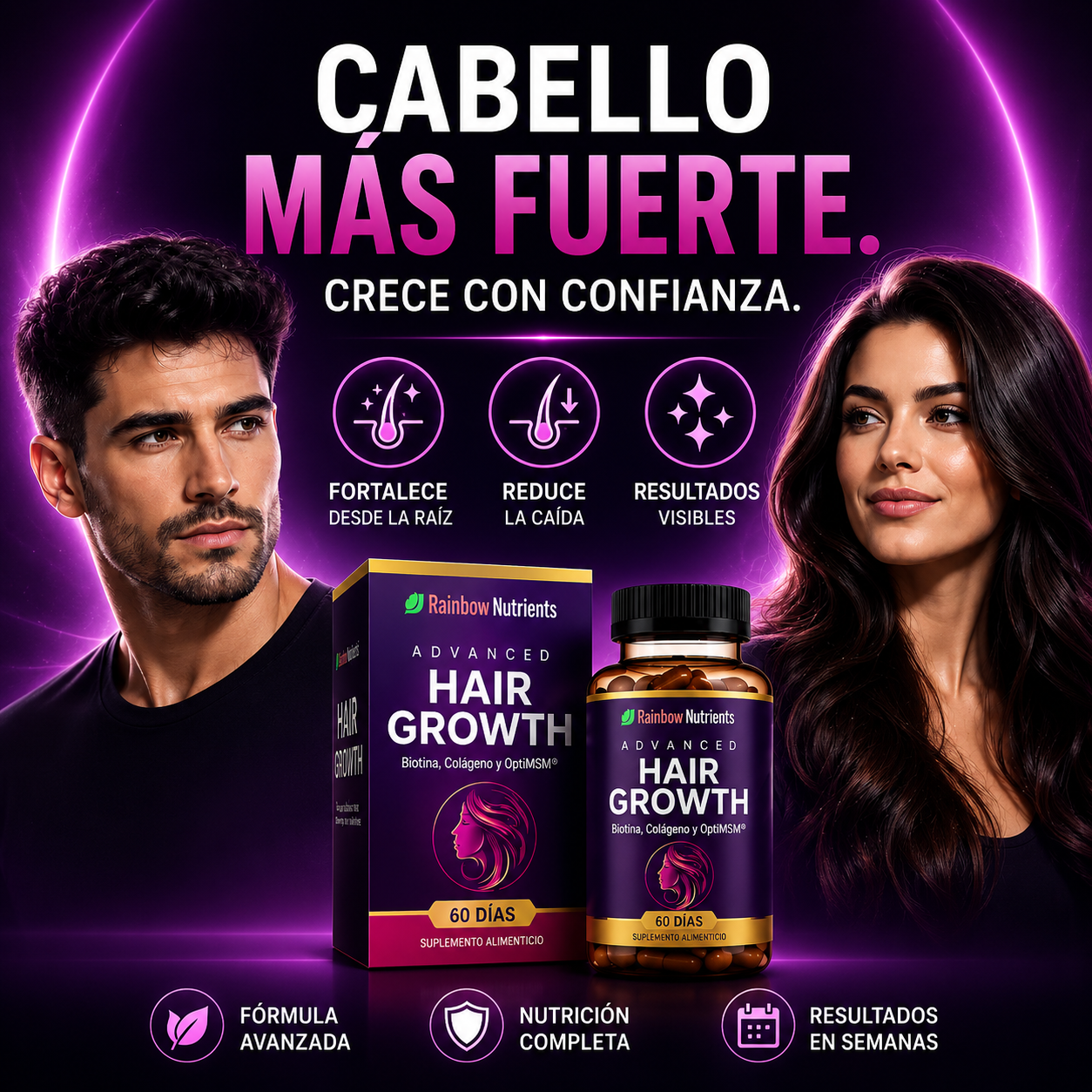 Hair Growth 120 capsulas | Más Volumen, Menos Caída y Cabello Más Saludable desde la Primera Semana