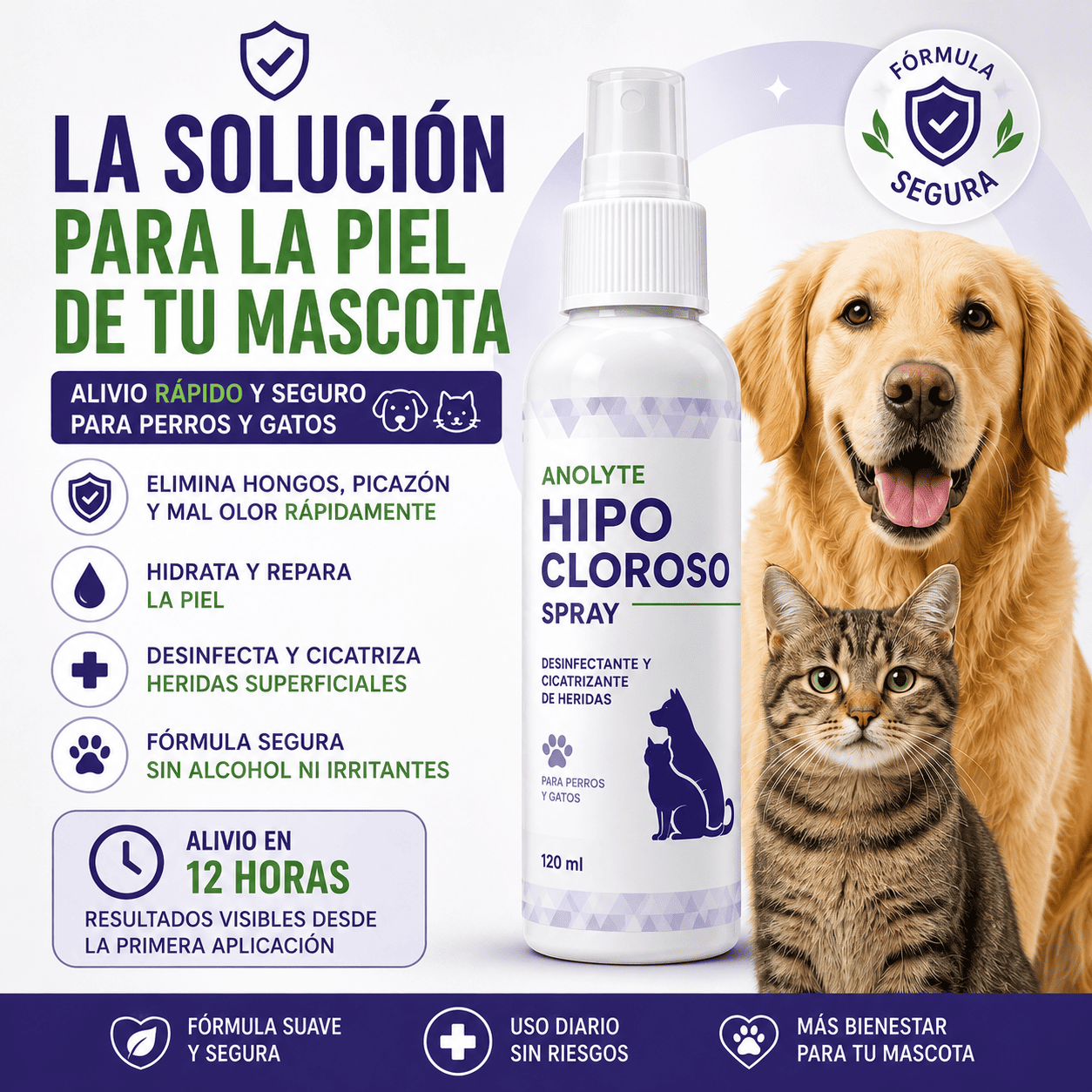 Anolyte Hipocloroso Spray Premium™ | Adiós a la Picazón, Hongos y Mal Olor en Solo Horas para Perros y Gatos