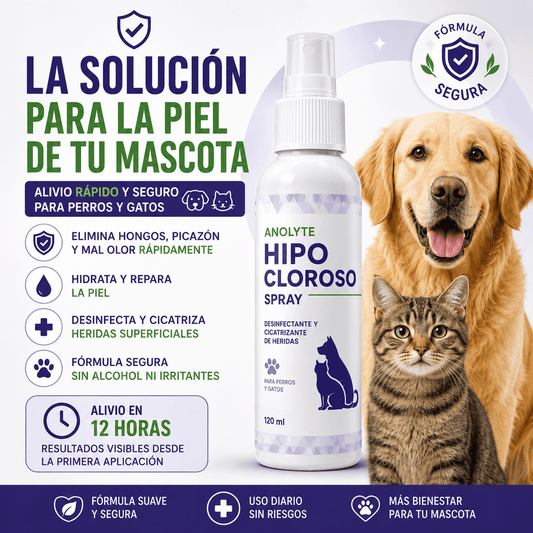 Anolyte Hipocloroso Spray Premium™ | Adiós a la Picazón, Hongos y Mal Olor en Solo Horas para Perros y Gatos