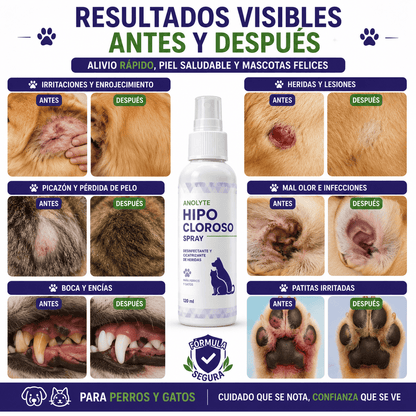 Anolyte Hipocloroso Spray Premium™ | Adiós a la Picazón, Hongos y Mal Olor en Solo Horas para Perros y Gatos