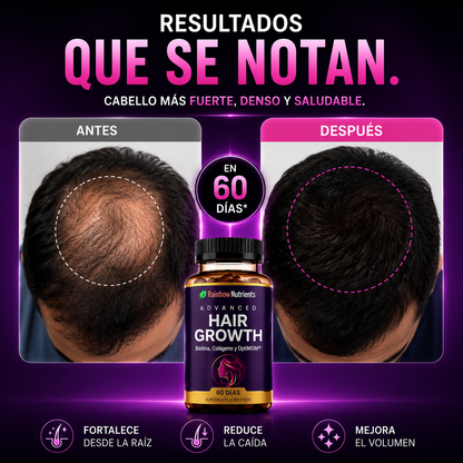 Hair Growth 120 capsulas | Más Volumen, Menos Caída y Cabello Más Saludable desde la Primera Semana