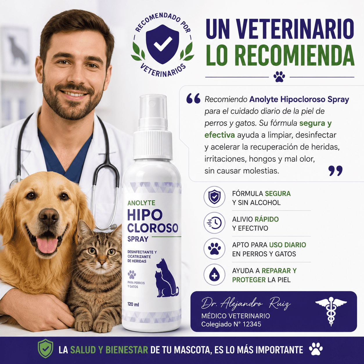 Anolyte Hipocloroso Spray Premium™ | Adiós a la Picazón, Hongos y Mal Olor en Solo Horas para Perros y Gatos