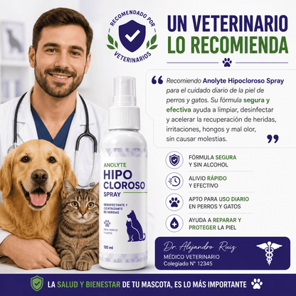 Anolyte Hipocloroso Spray Premium™ | Adiós a la Picazón, Hongos y Mal Olor en Solo Horas para Perros y Gatos